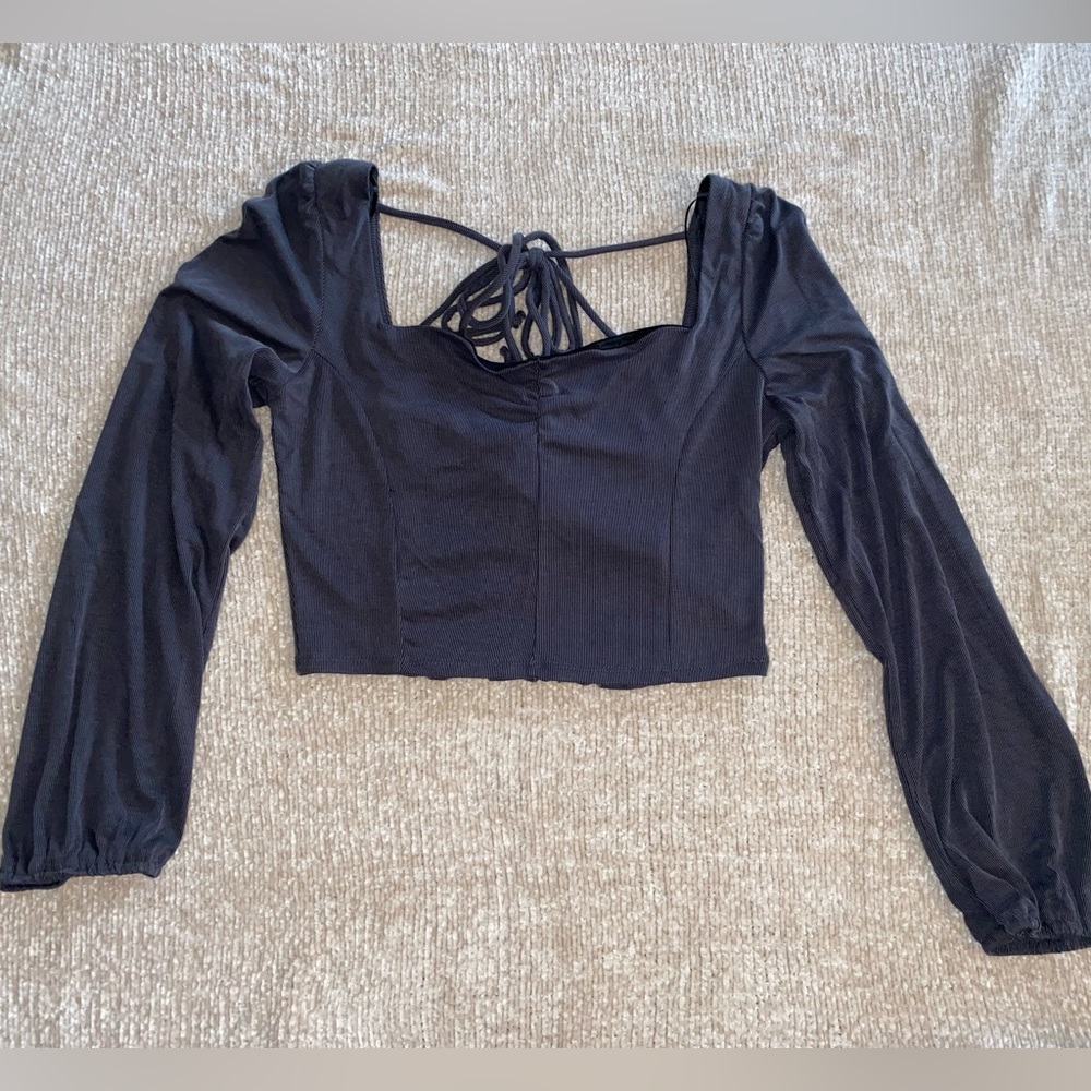 Gray Long Sleeve Crop Top